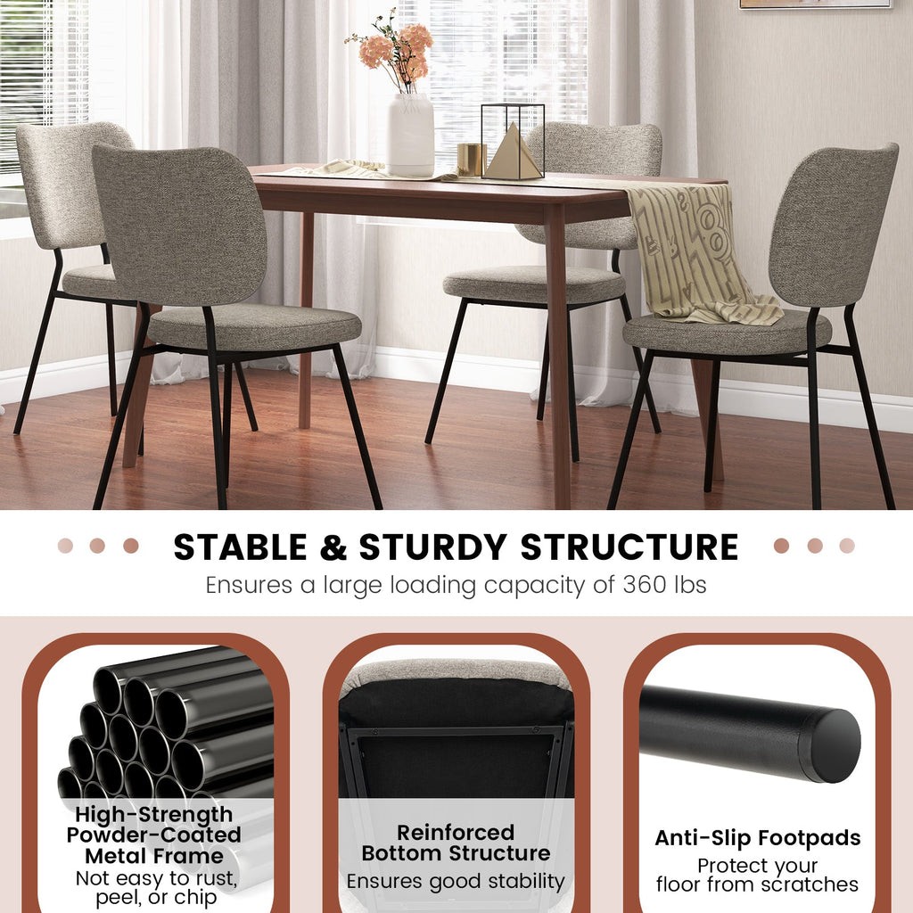 Set of 2 Modern Armless Dining Chairs with Linen Fabric