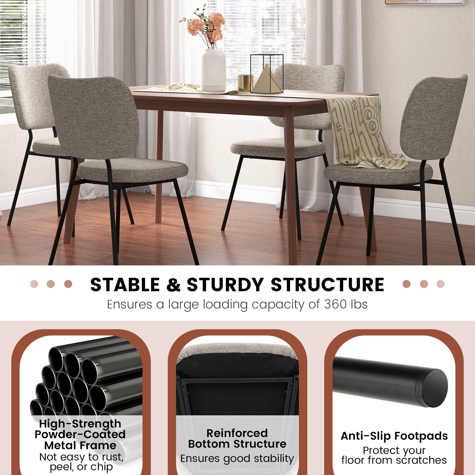 Set of 2 Modern Armless Dining Chairs with Linen Fabric