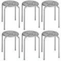 6-Pack Stackable Multifunctional Daisy Design Backless Round Metal Stool Set