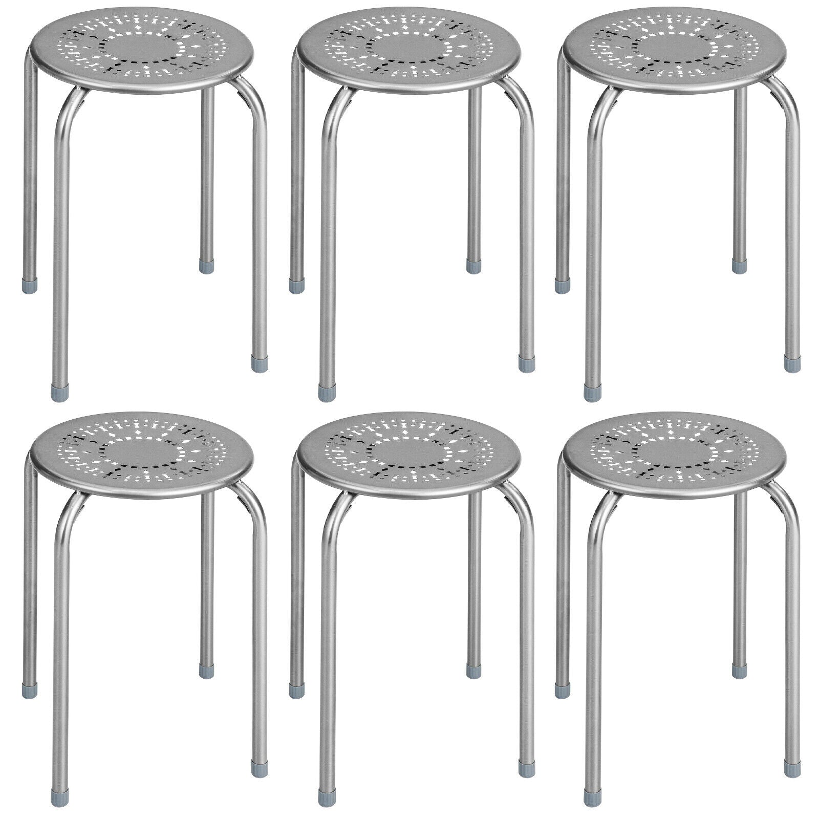 6-Pack Stackable Multifunctional Daisy Design Backless Round Metal Stool Set