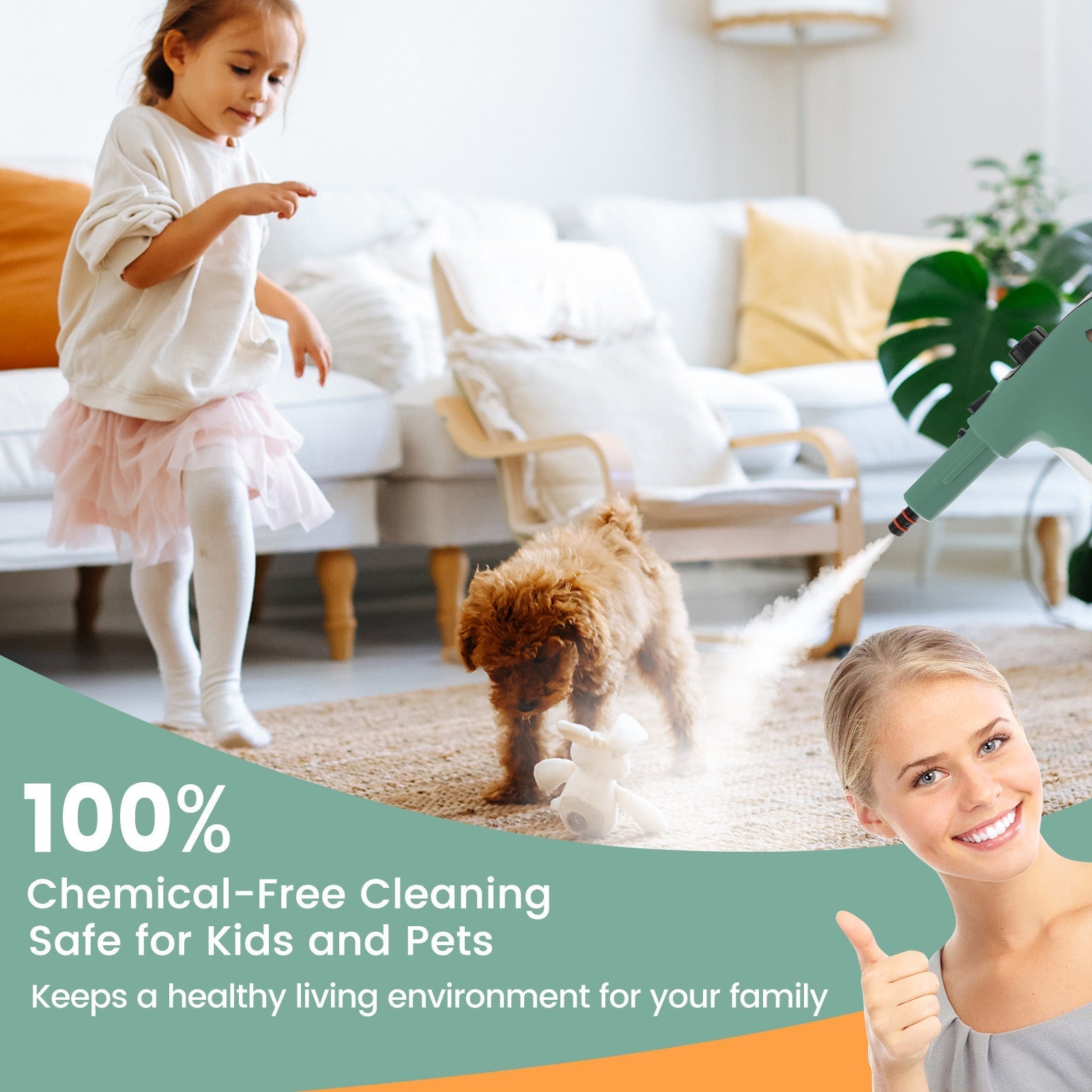 1400W Handheld Steam Cleaner with 14-Piece Accessory Kit and Child Lock