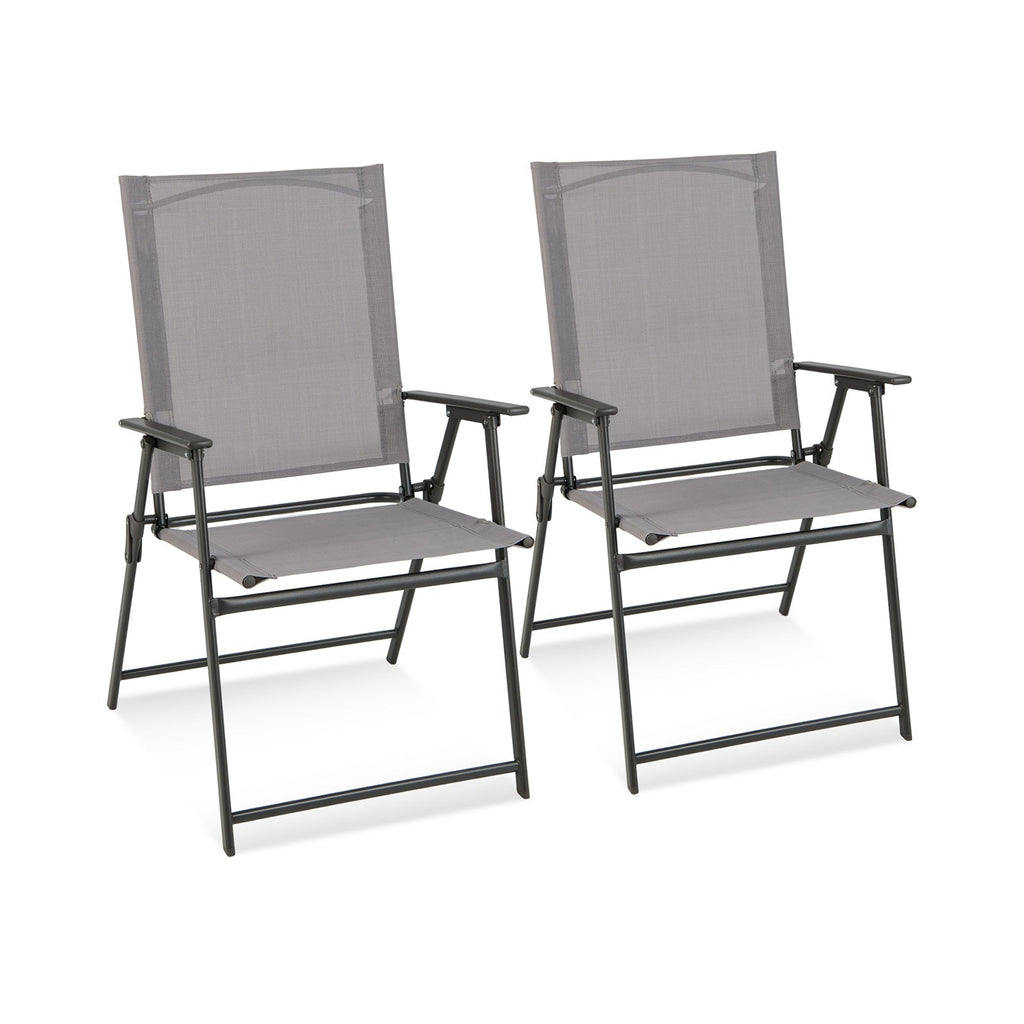 2 Pieces Patio Folding Chairs with Armrests for Deck Garden Yard