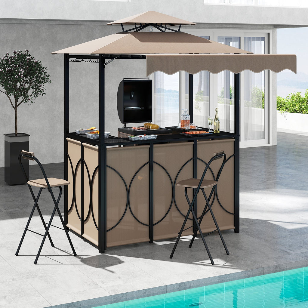 Grill Gazebo with Awning 3-Piece Outdoor BBQ Canopy Double-Tier Soft Top Barbecue Shelter