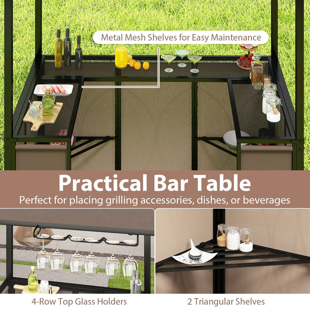 Grill Gazebo with Awning 3-Piece Outdoor BBQ Canopy Double-Tier Soft Top Barbecue Shelter