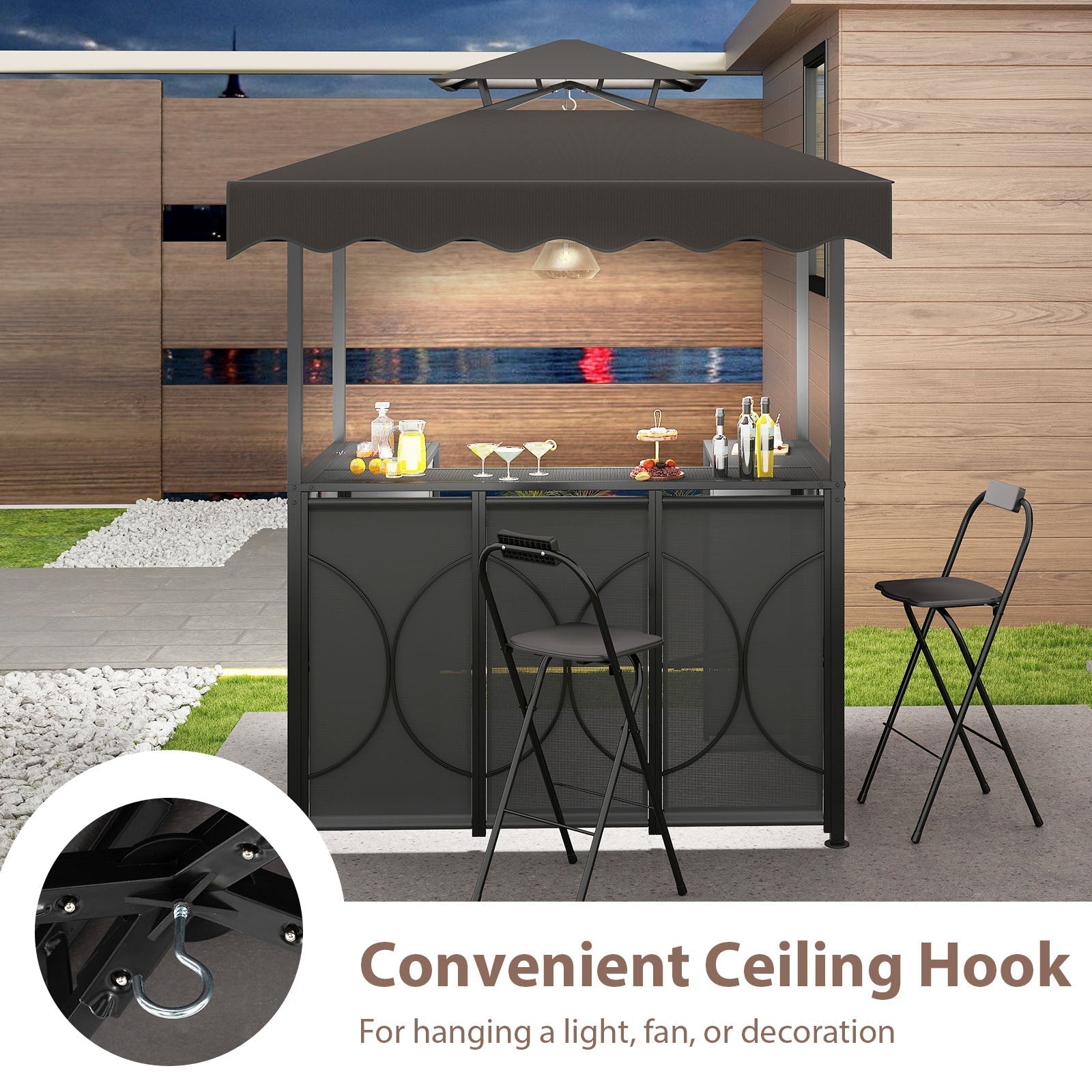 Grill Gazebo with Awning 3-Piece Outdoor BBQ Canopy Double-Tier Soft Top Barbecue Shelter