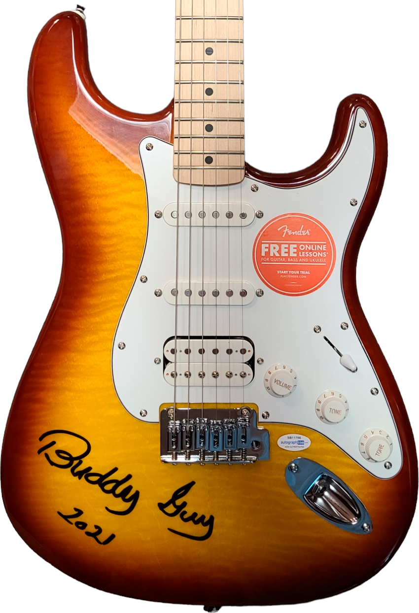 Buddy Guy Signed Cherry Sunburst Fender Stratocaster Guitar ACOA