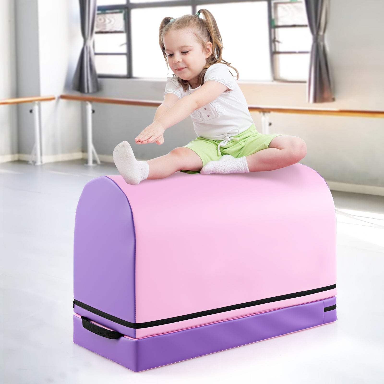 Gymnastics Vaulting Box with Detachable Mat Carrying Handle for Kids
