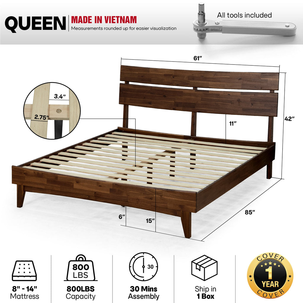 Aurora Solid Wood Bed Frame