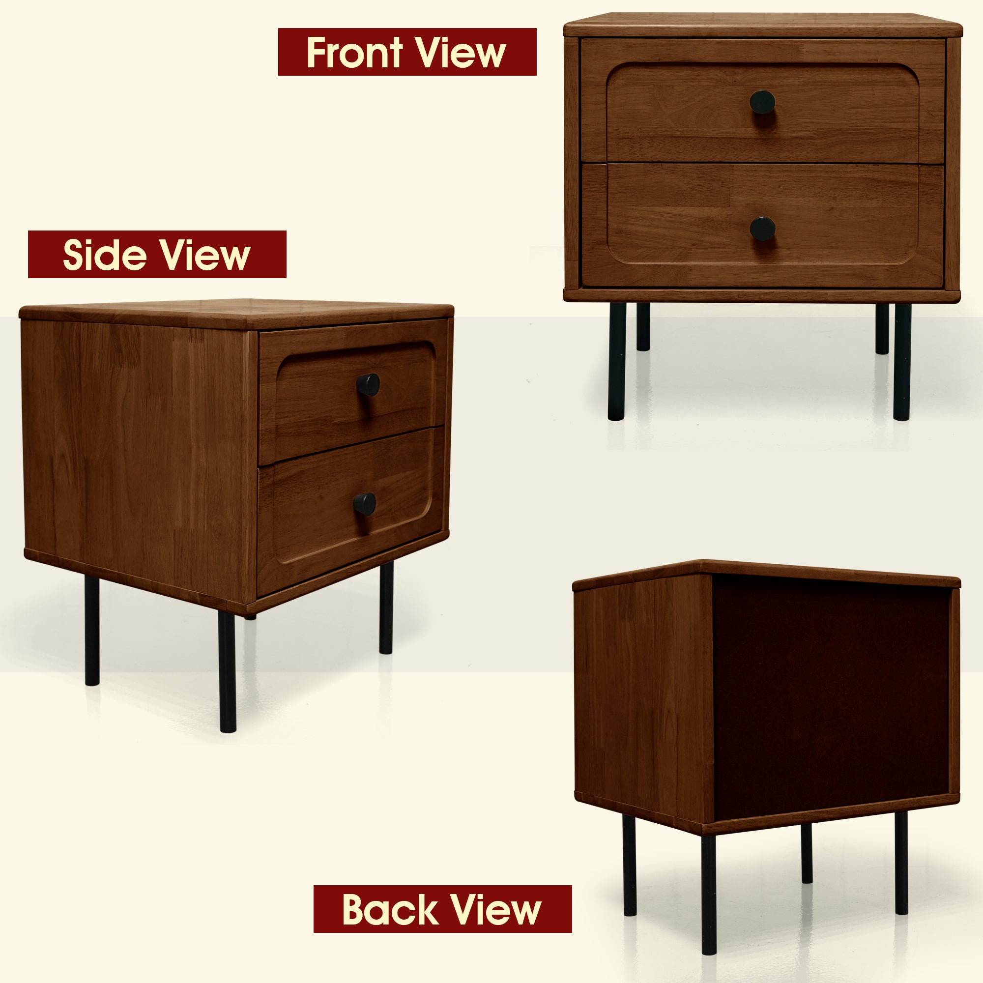 Savana Solid Wood 2-Drawer Nightstand