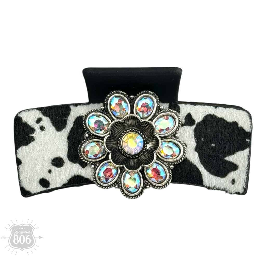 Western cow print concho hair clip