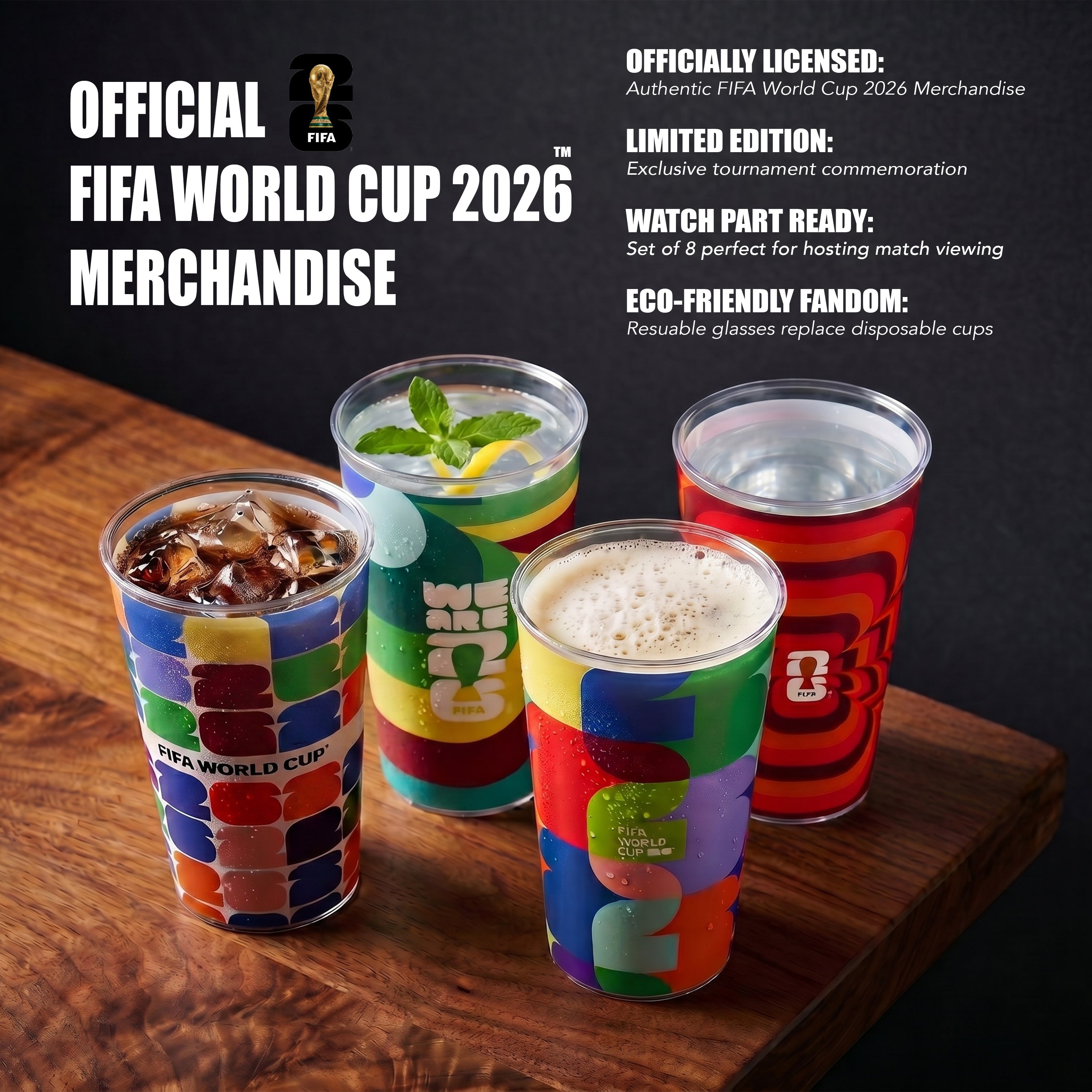 Atelier Sportif Official Official FIFA World Cup 2026 Edition 24 Oz Plastic Tumblers - 8 Pack