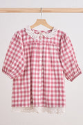 Pink gingham flannel lace  dress