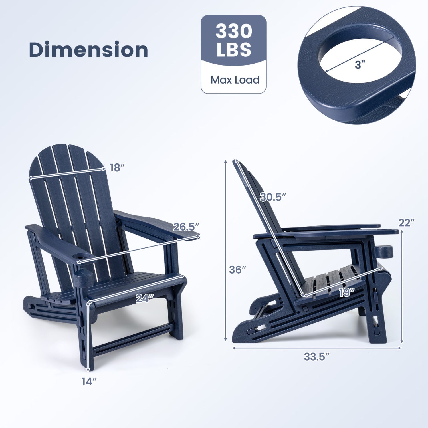 HDPE Adirondack Chair with Cup Holder - Weather Resistant