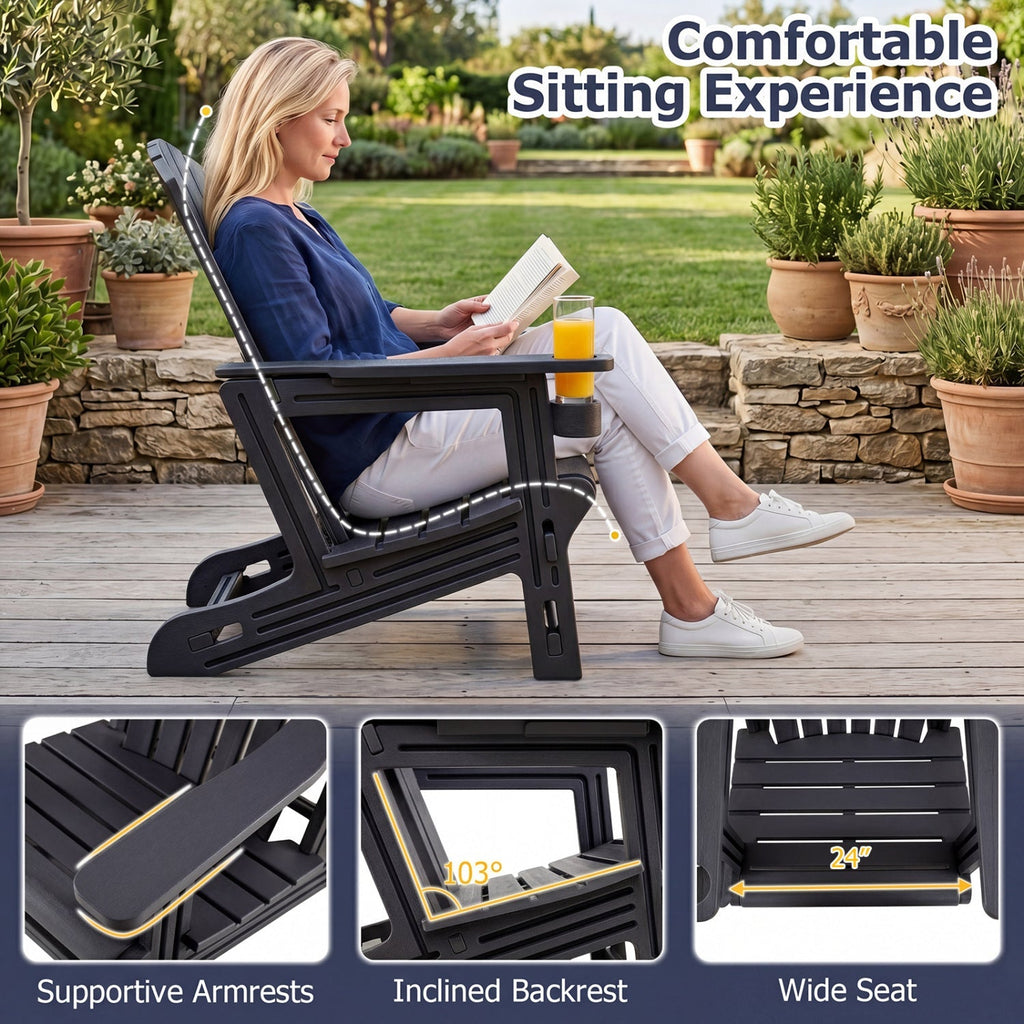 HDPE Adirondack Chair with Cup Holder - Weather Resistant