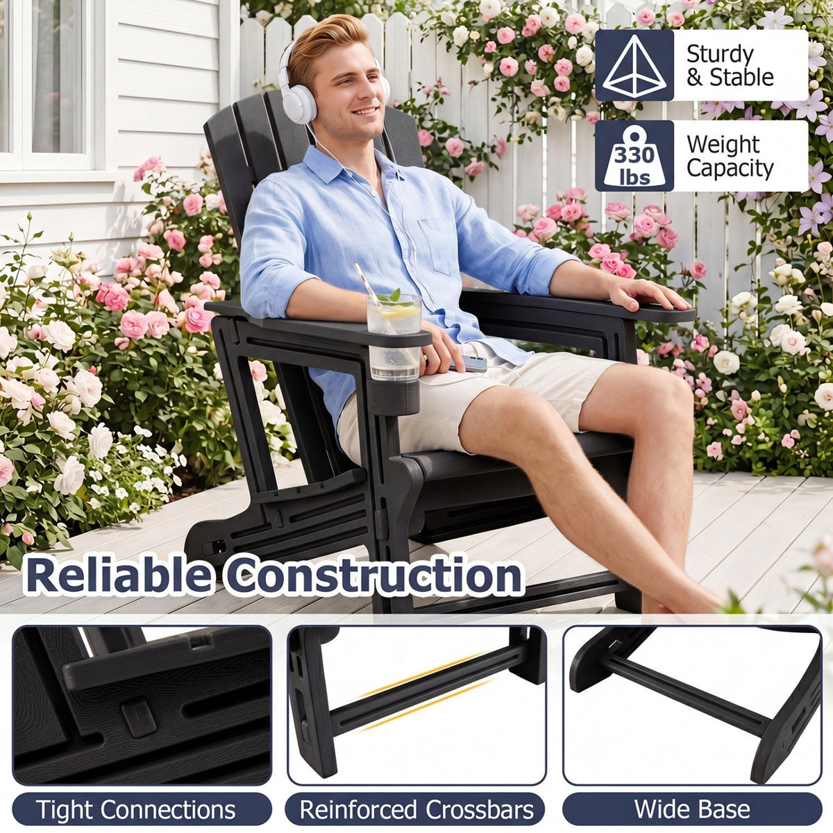 HDPE Adirondack Chair with Cup Holder - Weather Resistant