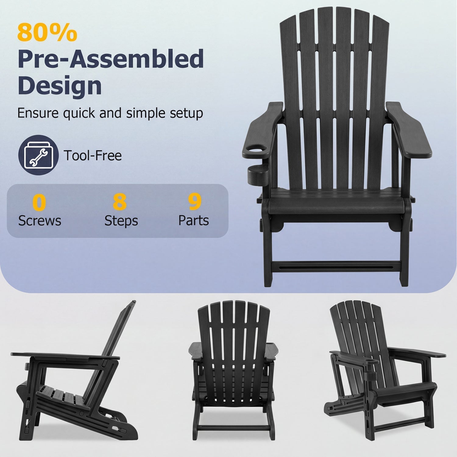HDPE Adirondack Chair with Cup Holder - Weather Resistant