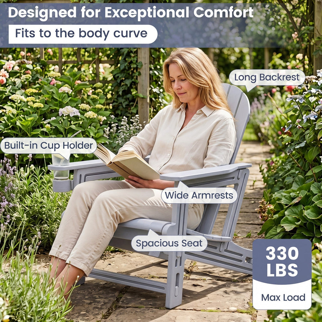 HDPE Adirondack Chair with Cup Holder - Weather Resistant