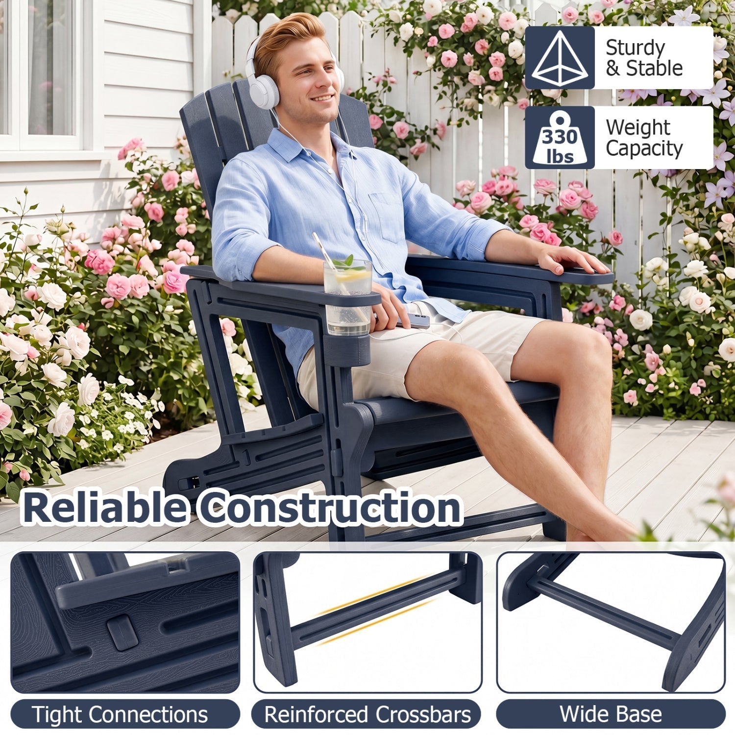 Adirondack Chair with Cup Holder - Weather-Resistant HDPE
