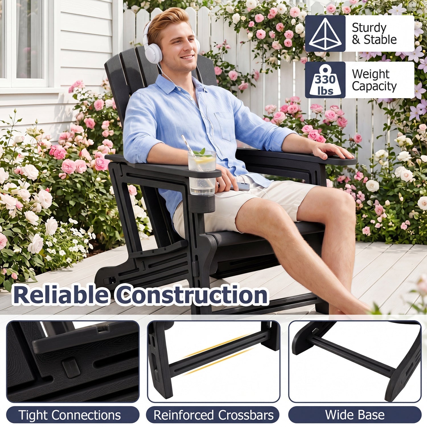 Adirondack Chair with Cup Holder - Weather-Resistant HDPE