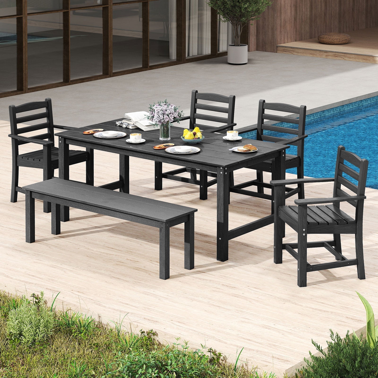 HDPE All Weather Patio Dining Chairs Set of 2 with Wide Armrests