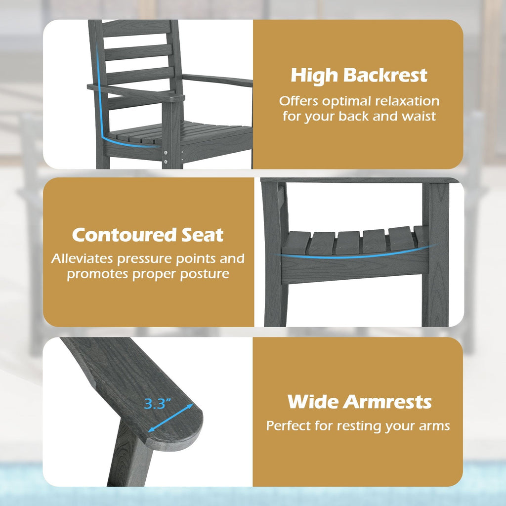 HDPE All Weather Patio Dining Chairs Set of 2 with Wide Armrests