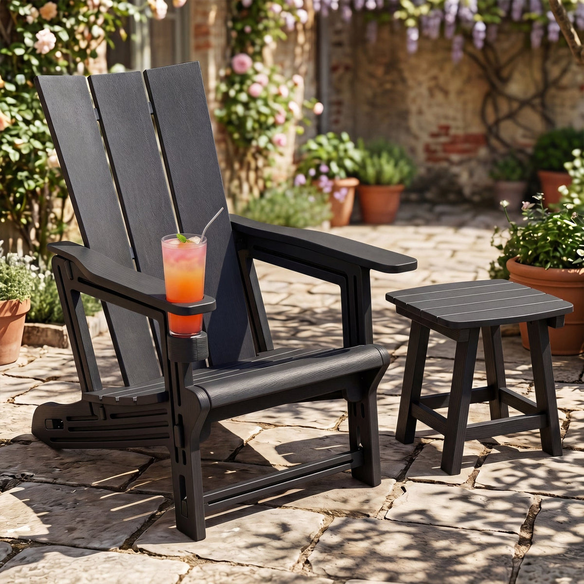Adirondack Chair with Cup Holder - HDPE Outdoor Seating