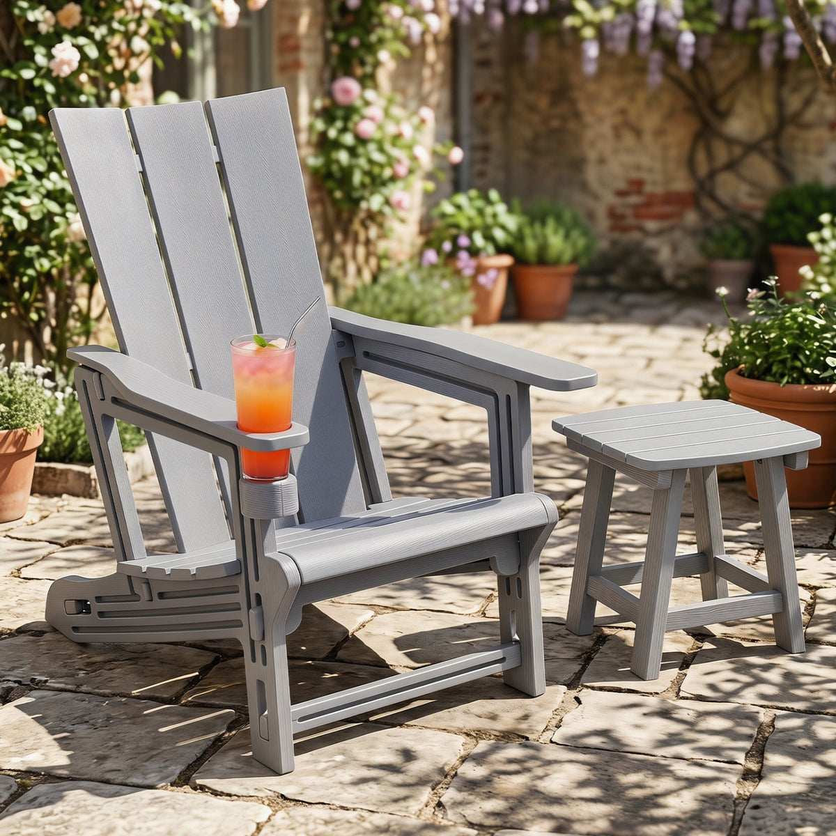 Adirondack Chair with Cup Holder - HDPE Outdoor Seating