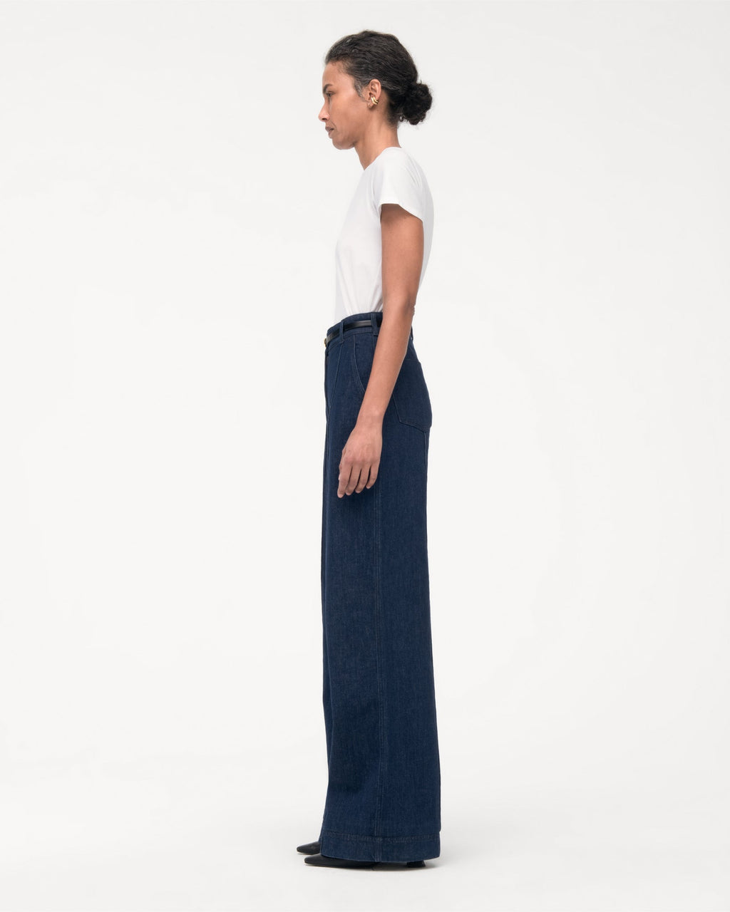 High Waisted Denim Trouser | Dark Wash