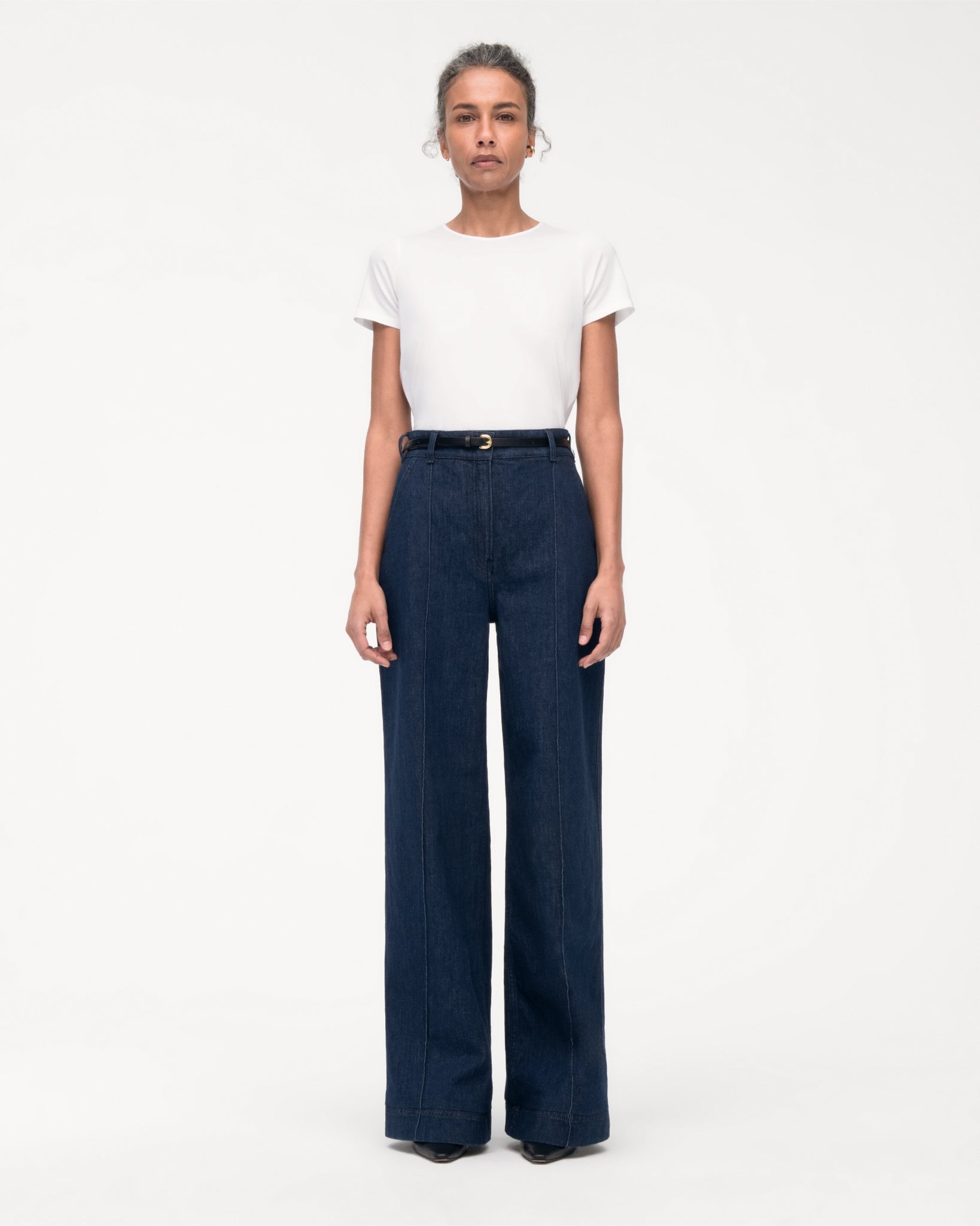 High Waisted Denim Trouser | Dark Wash