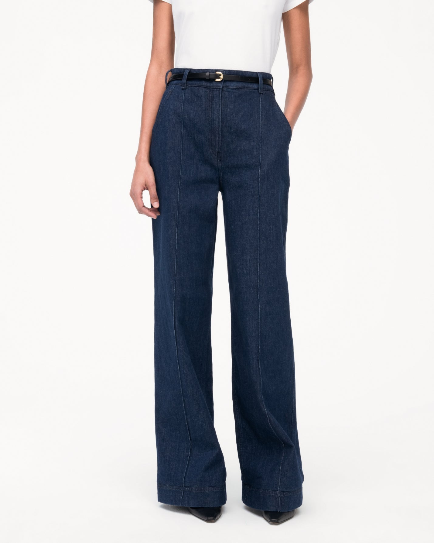 High Waisted Denim Trouser | Dark Wash
