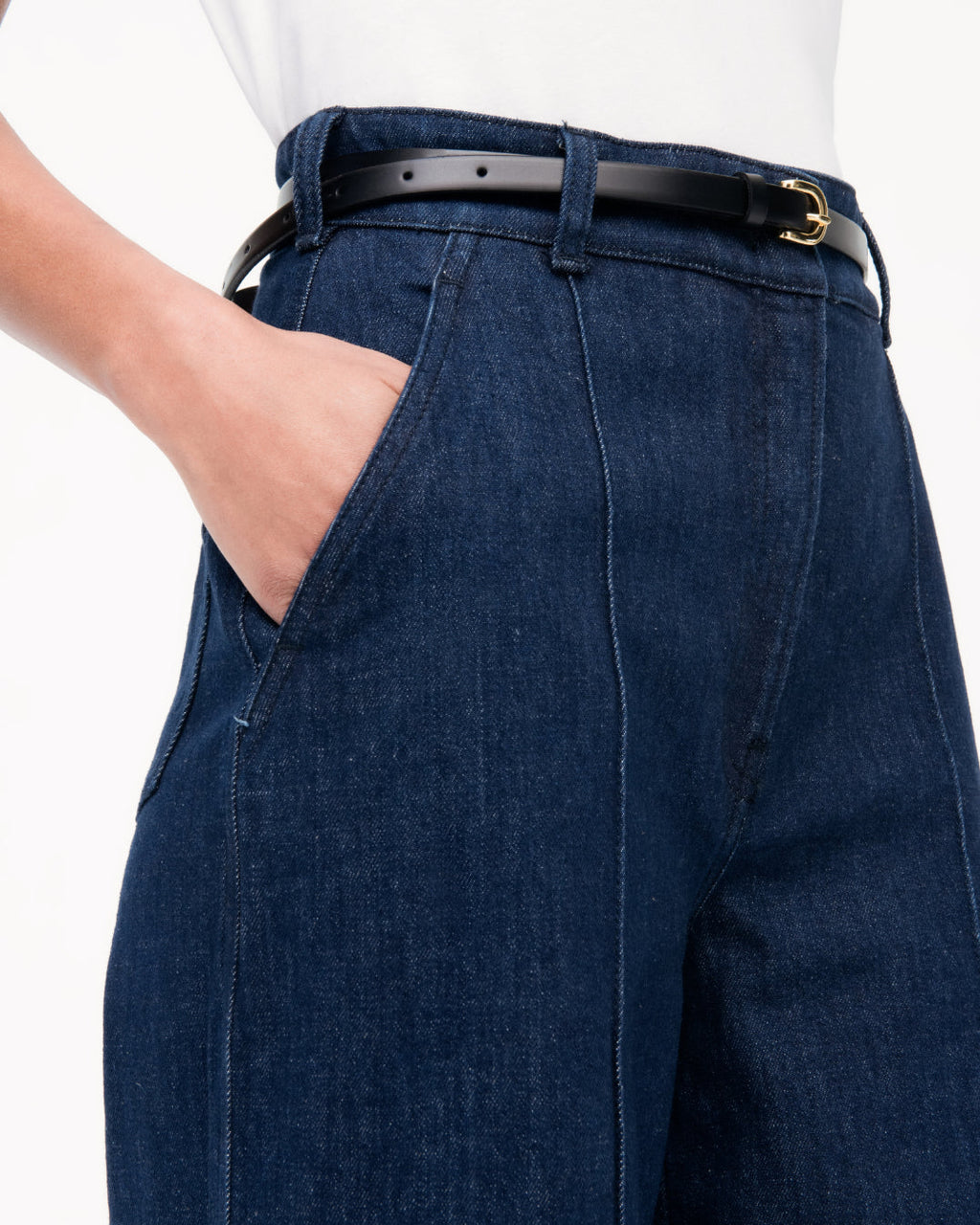 High Waisted Denim Trouser | Dark Wash