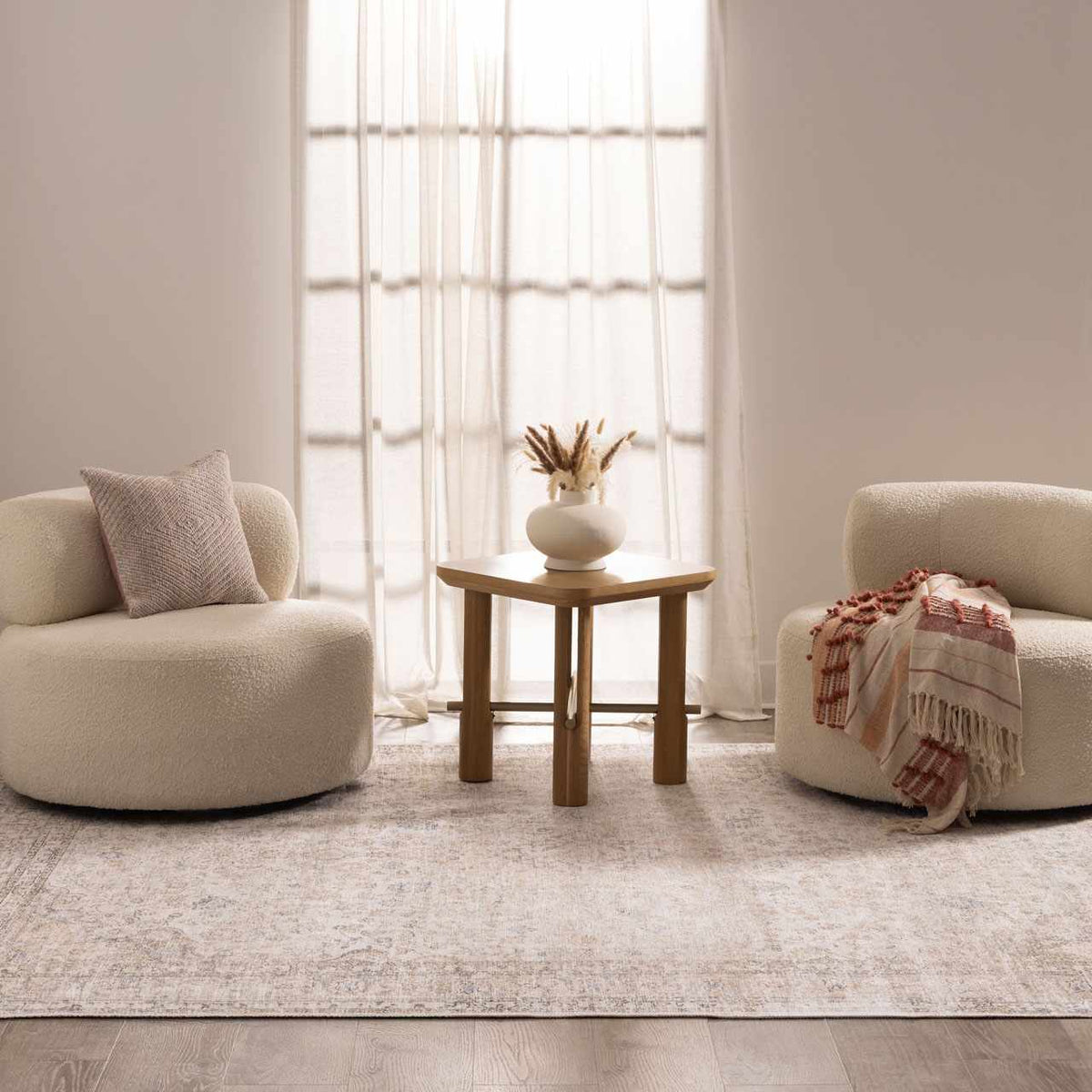 Cream Holi-2301 Washable Area Rug