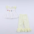 Mustard character hand smocked ruffle pants set