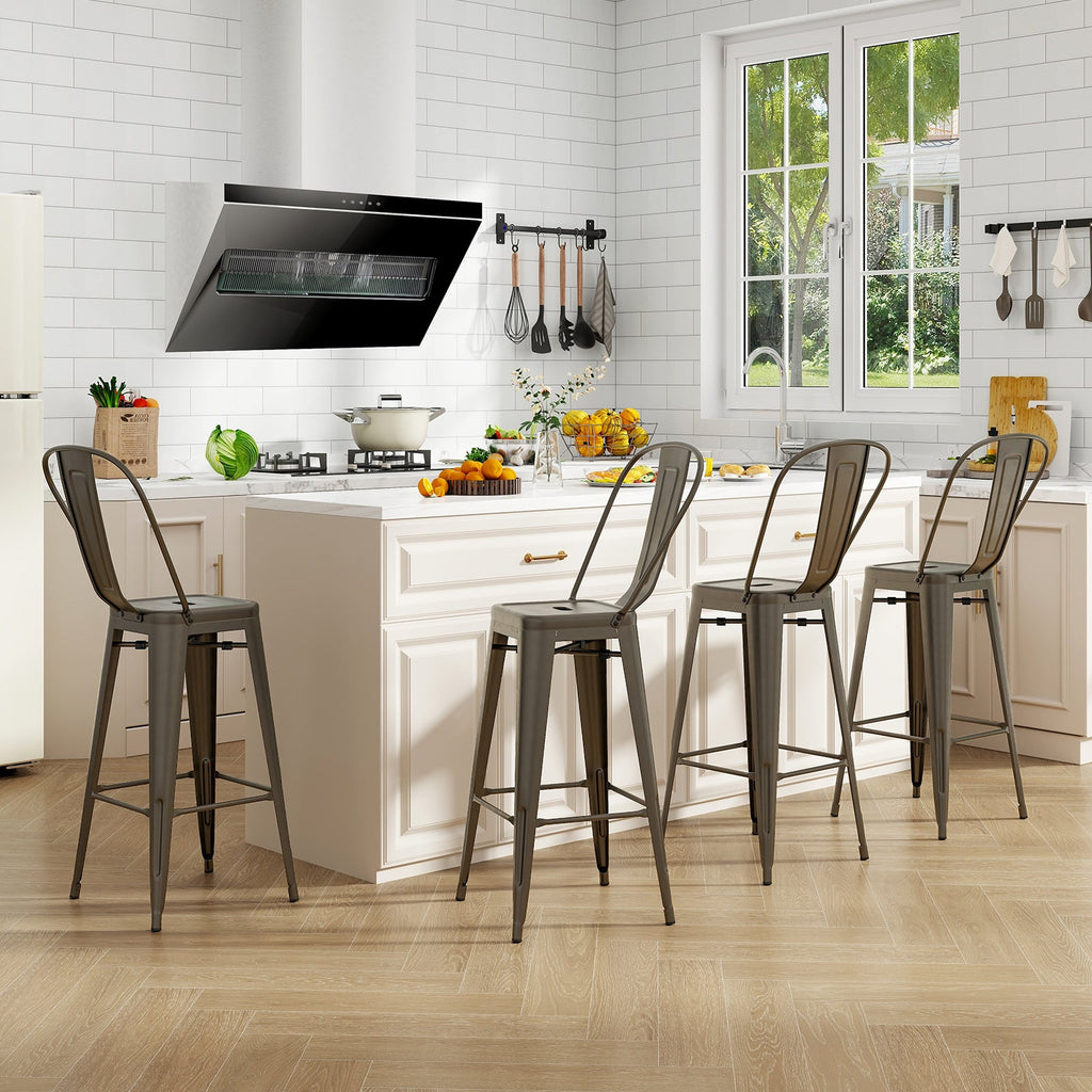 Set of 4 Bar Height Chairs Stackable Metal Bar Stools with Removable Backrest