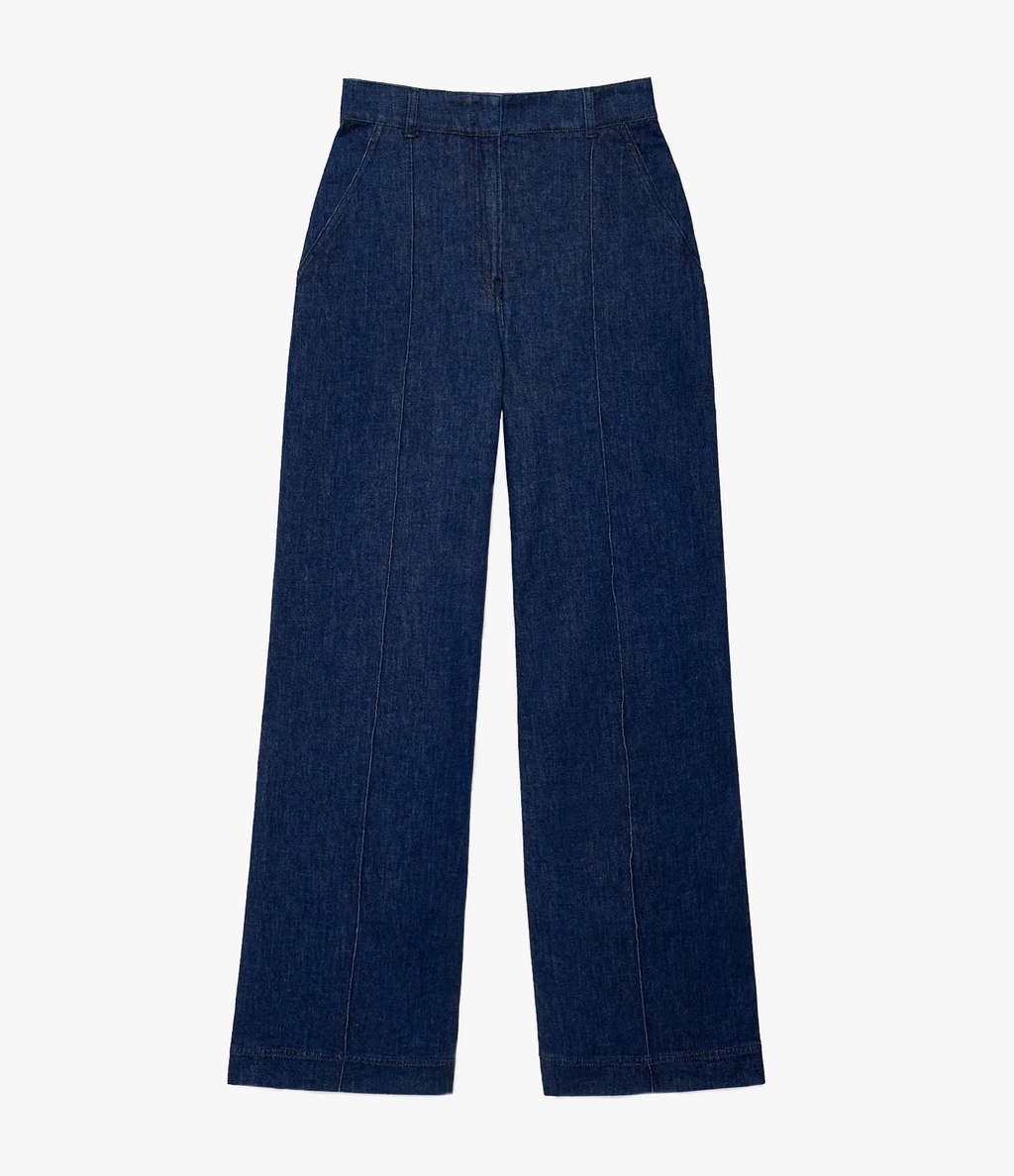 High Waisted Denim Trouser | Dark Wash