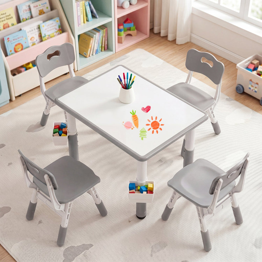 Kids Table and 4 Chairs Set with Adjustable Height