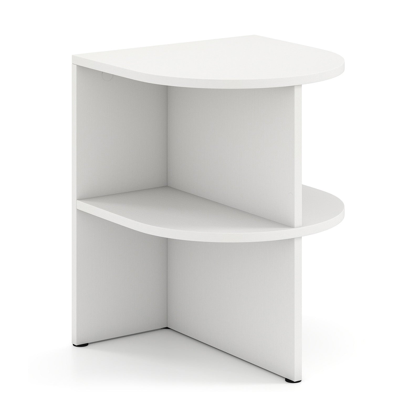 Half Round End Table with Open Shelves for Small Space-White