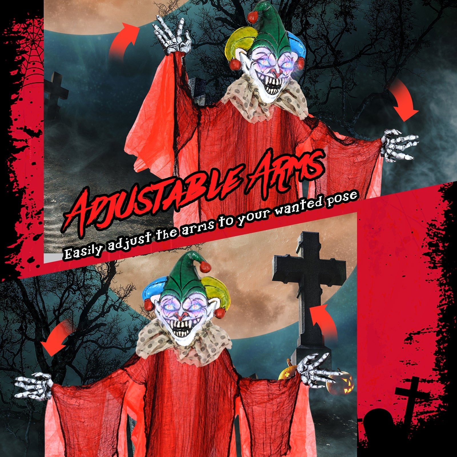 Halloween Hanging Clown with Wings and Lighted Colorful Eyes