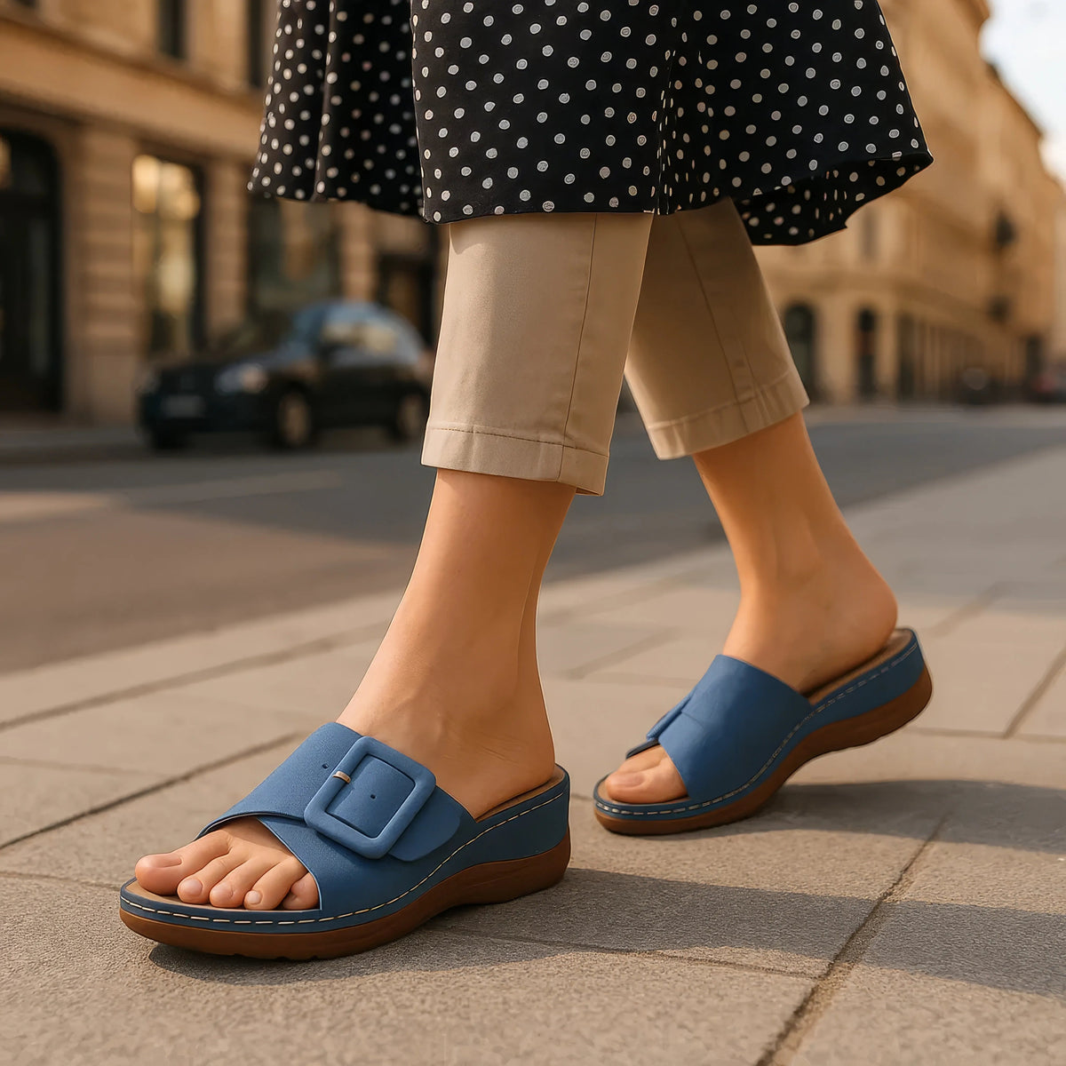 Women's Hamden Green Buckled Flat Sandals