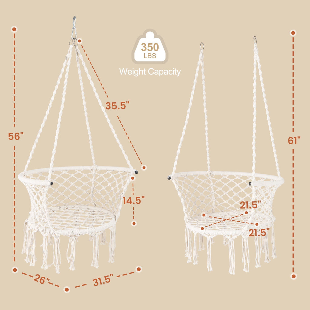 Hammock Chair Macrame Swing Hanging Cotton Rope Chair-Beige