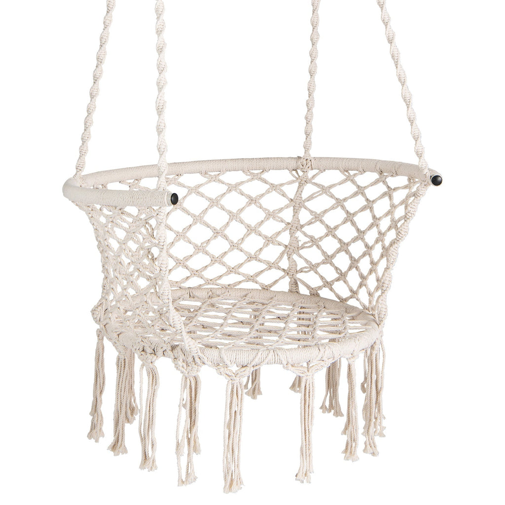 Hammock Chair Macrame Swing Hanging Cotton Rope Chair-Beige