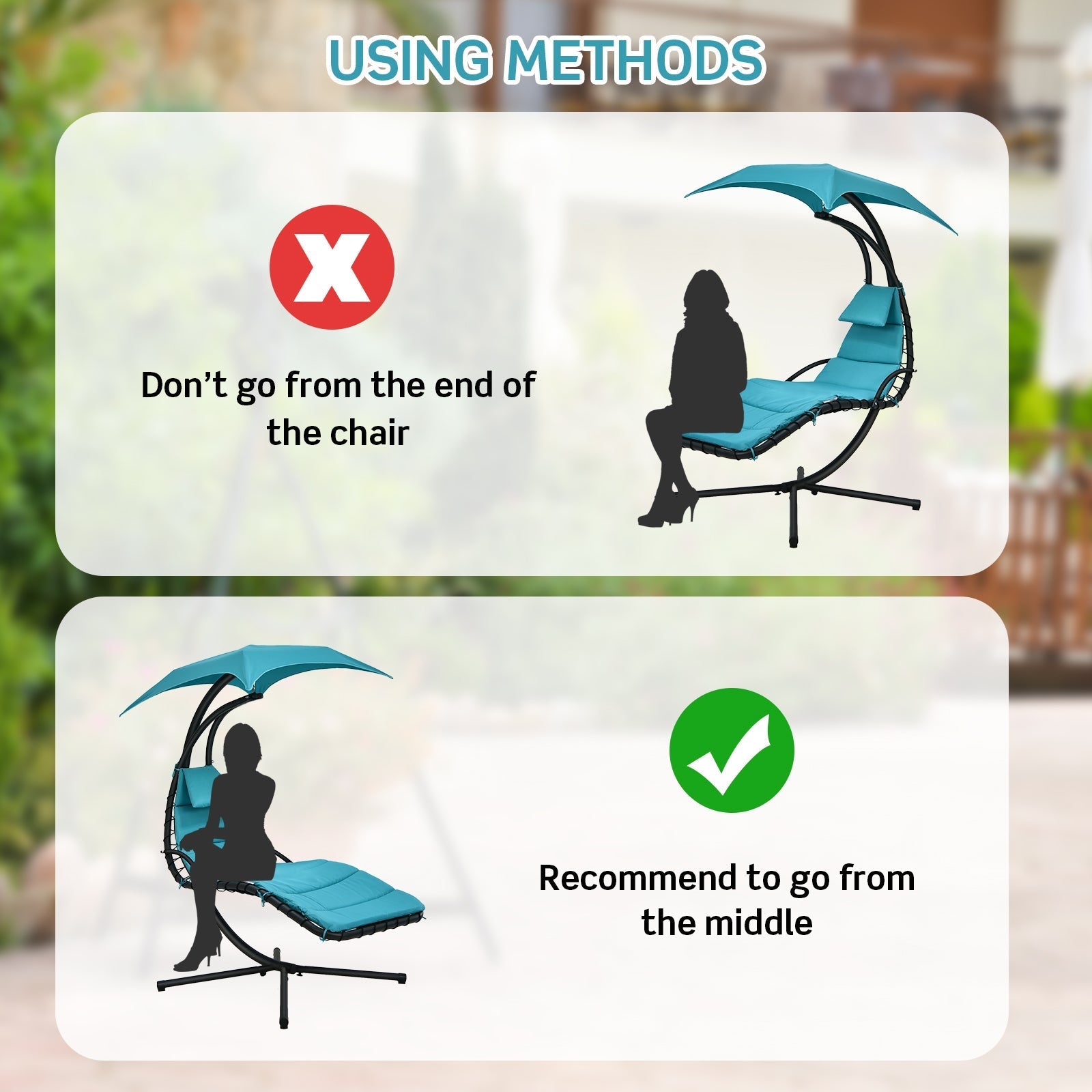 Hanging Curved Steel Swing Chaise Lounger with Removable Canopy