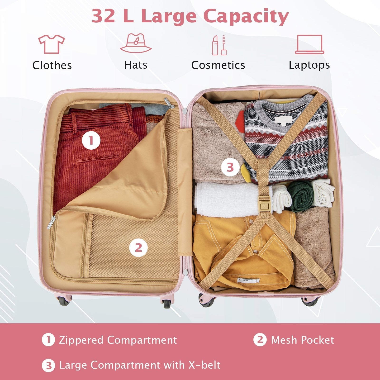 Hardside Luggage with Spinner Wheels with TSA Lock and Height Adjustable Handle