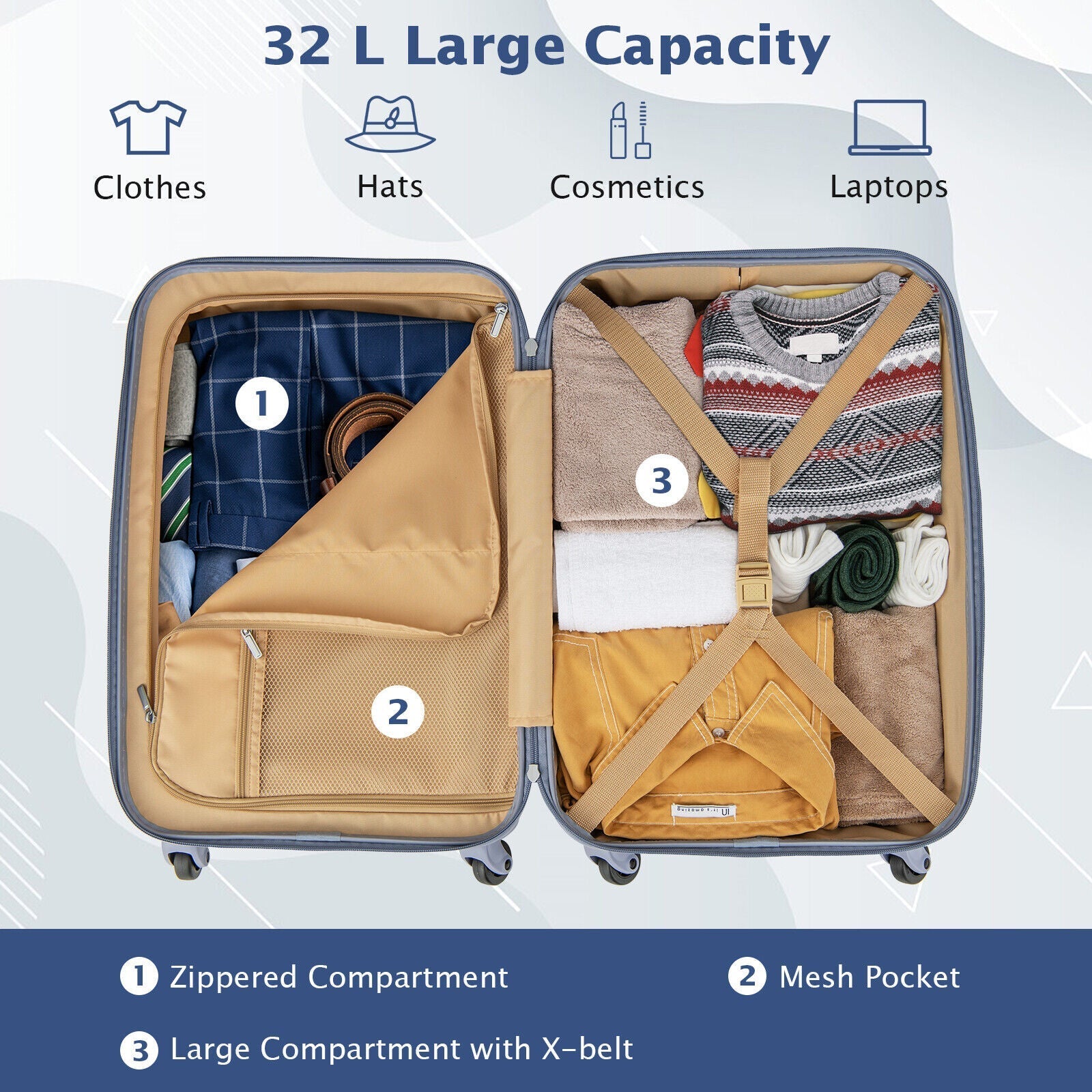 Hardside Luggage with Spinner Wheels with TSA Lock and Height Adjustable Handle