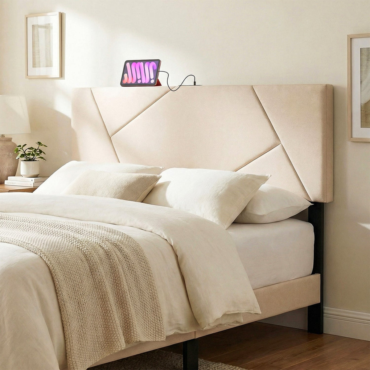 Headboard for Full Size Bed and Queen Geometric Upholstered Head Board