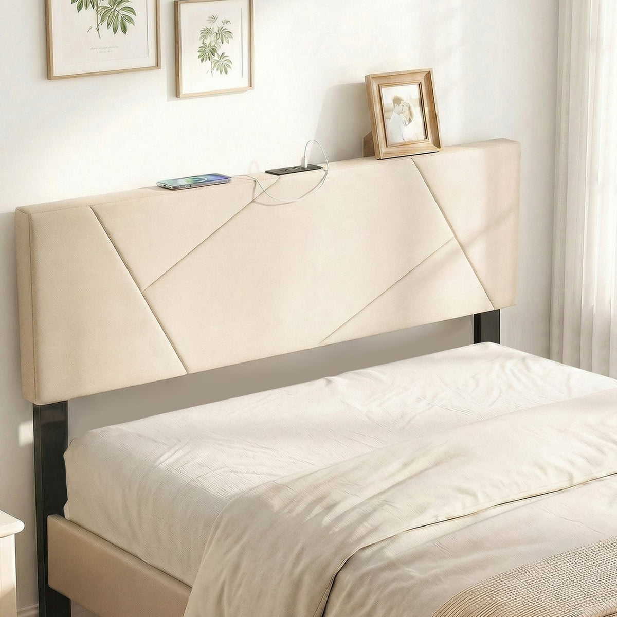 Headboard for Full Size Bed and Queen Geometric Upholstered Head Board