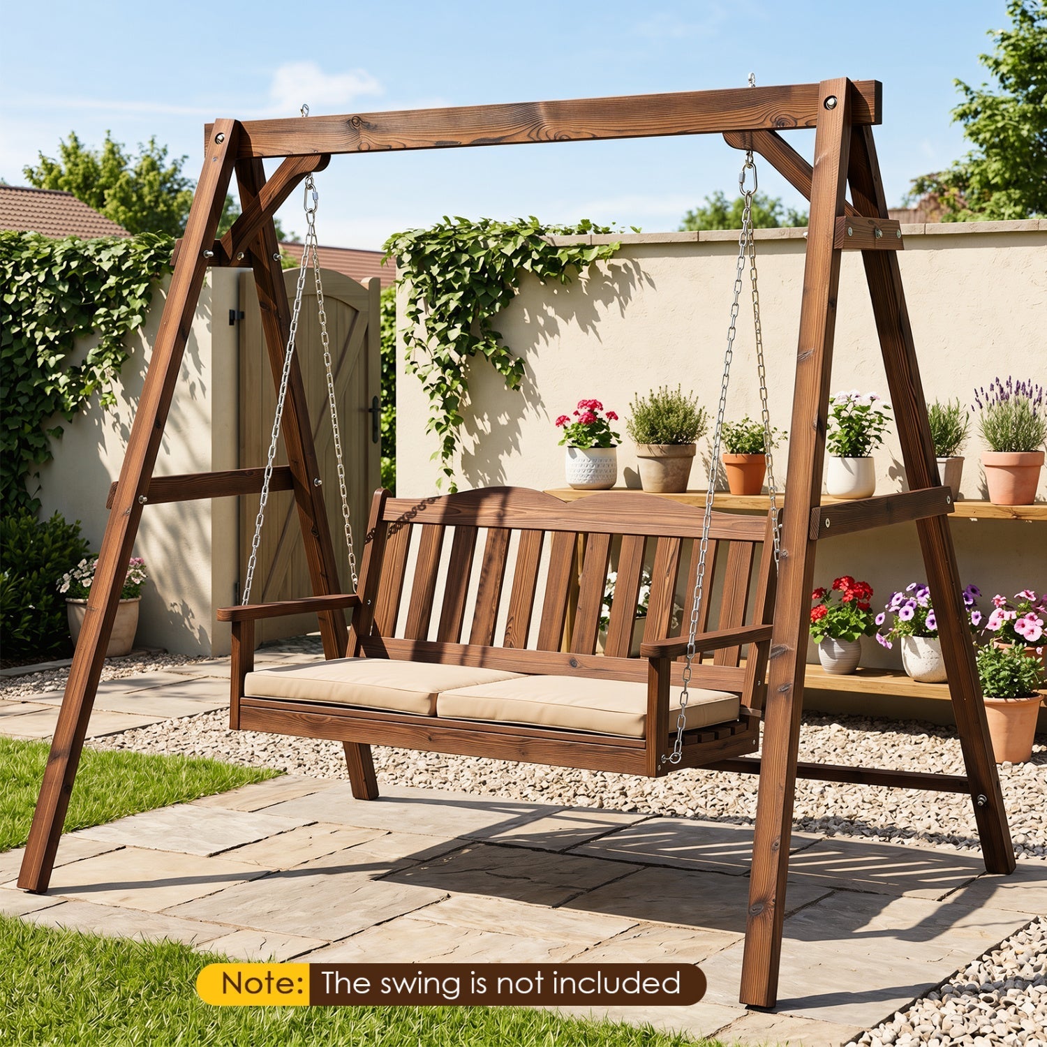 Carbonized Fir Wood Swing Frame with 880 lb Capacity