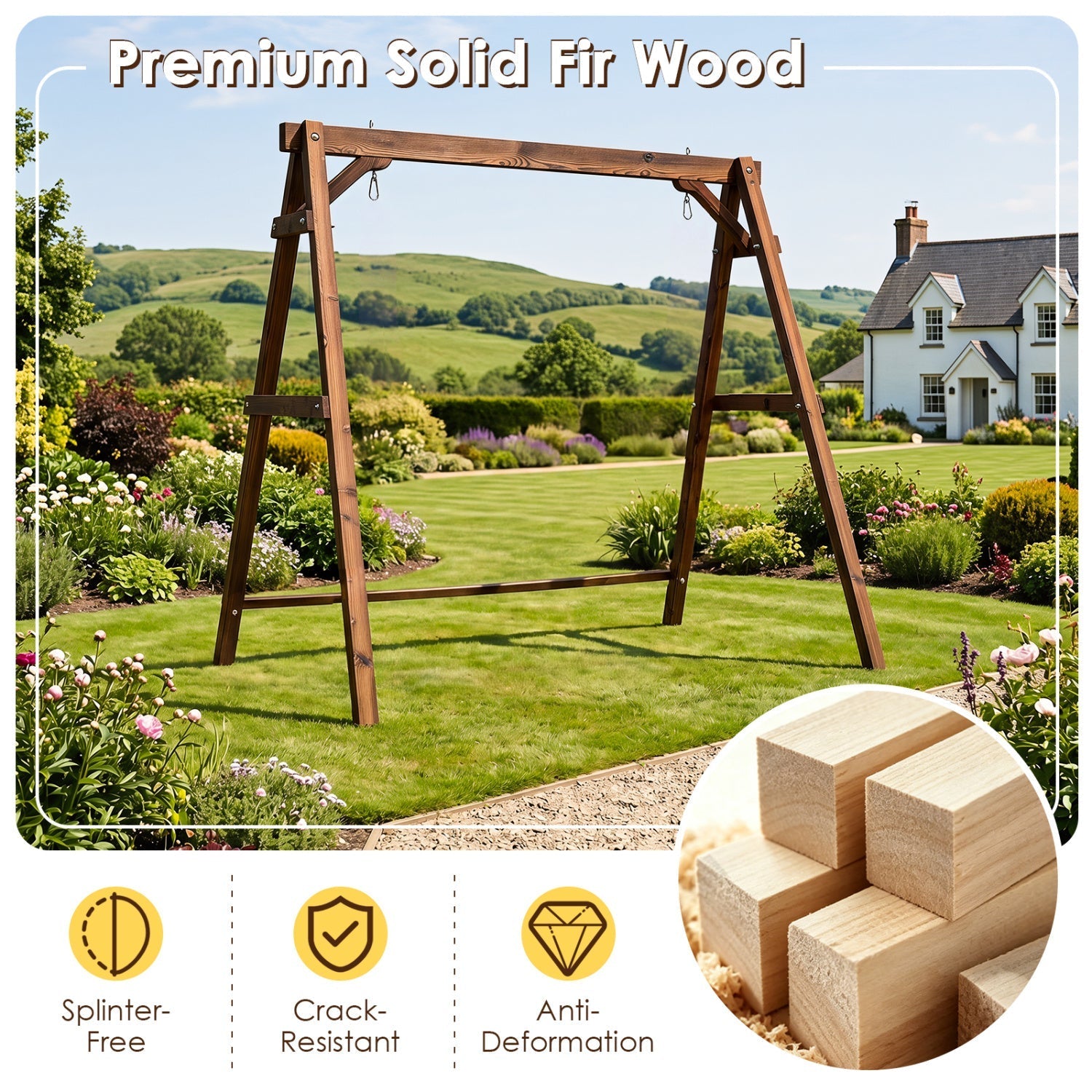 Carbonized Fir Wood Swing Frame with 880 lb Capacity