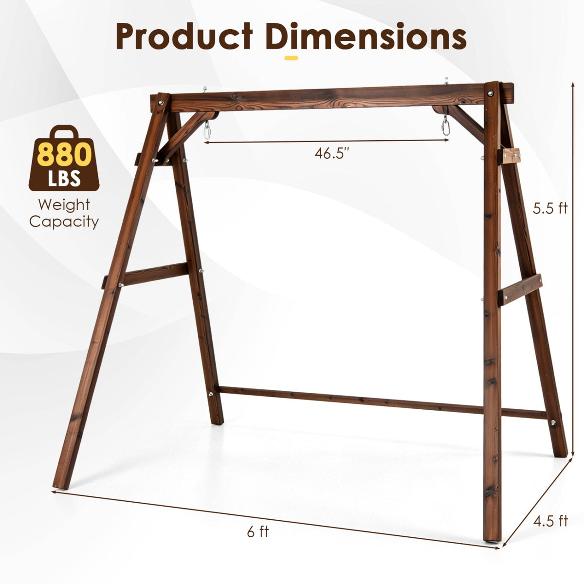 Carbonized Fir Wood Swing Frame with 880 lb Capacity