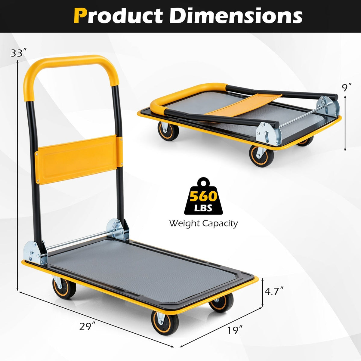Foldable Push Cart Dolly with 560 lbs Capacity